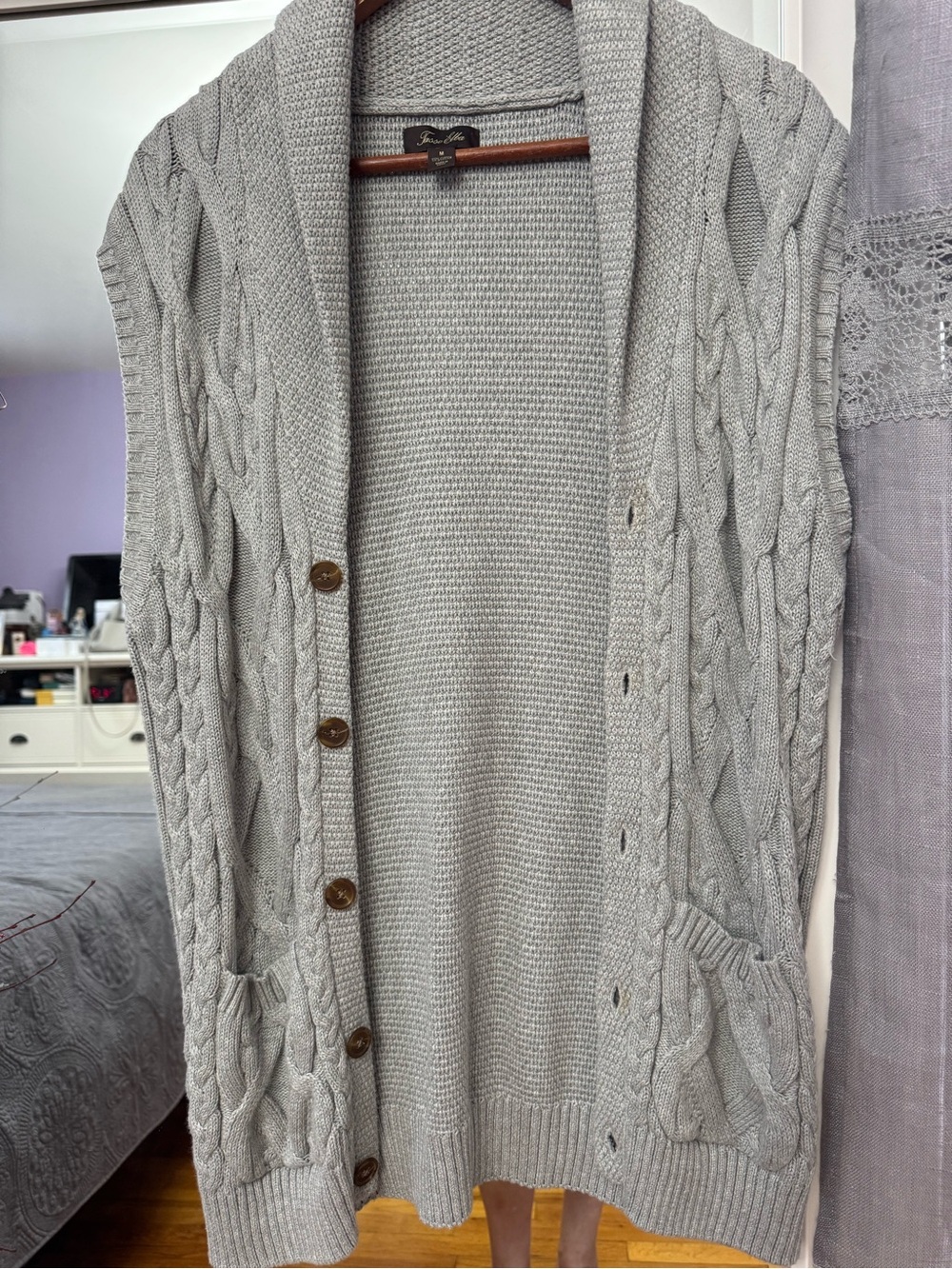 Tasso Elba Light Gray Cable-Knit Button Cardigan